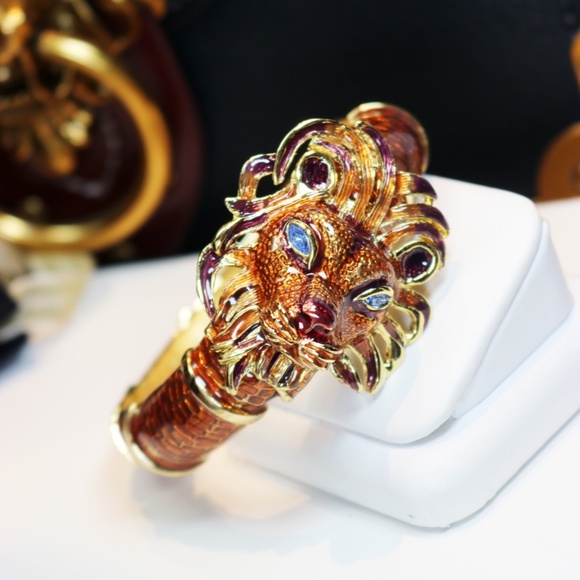 🏆 Rare! Vintage Kenneth Lane Lion's Head Bracelet - Picture 8 of 16